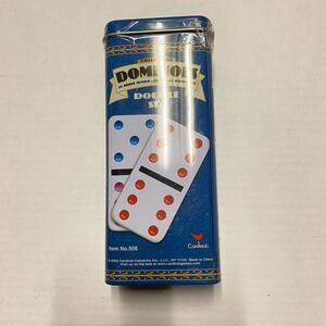Cardinal Boardgame Dominoes, Double Six 28 Shinny Jumbo Color Dot, in Tin.